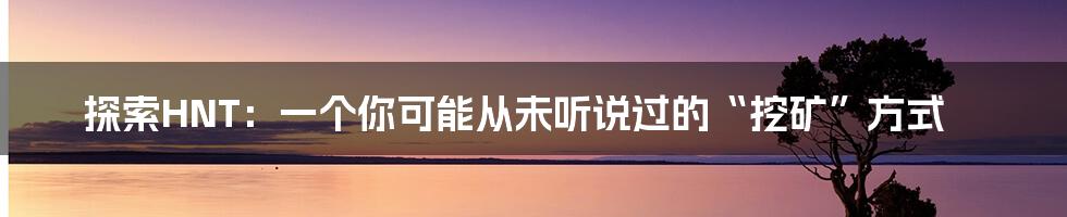 探索HNT:一个你可能从未听说过的“挖矿”方式