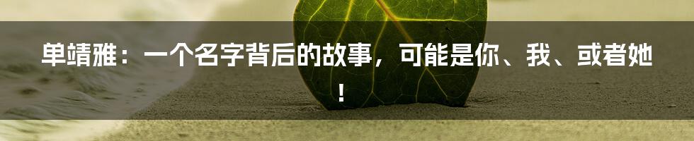 单靖雅：一个名字背后的故事，可能是你、我、或者她！
