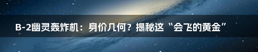 B-2幽灵轰炸机:身价几何?揭秘这“会飞的黄金”