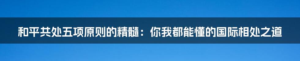 和平共处五项原则的精髓:你我都能懂的国际相处之道