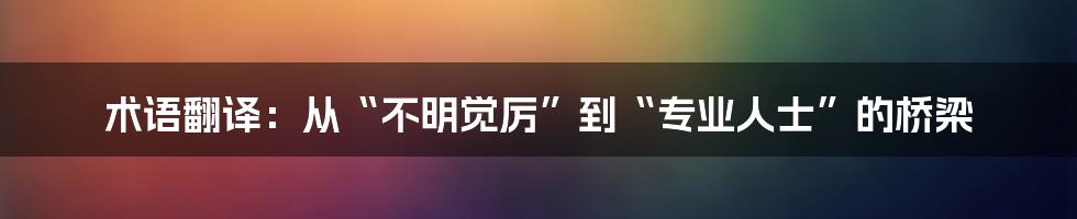 术语翻译:从“不明觉厉”到“专业人士”的桥梁