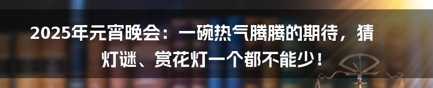 2025年元宵晚会：一碗热气腾腾的期待，猜灯谜、赏花灯一个都不能少！