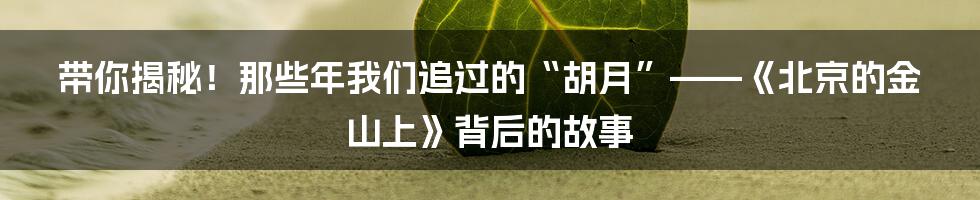 带你揭秘!那些年我们追过的“胡月”——《北京的金山上》背后的故事