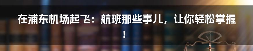 在浦东机场起飞：航班那些事儿，让你轻松掌握！
