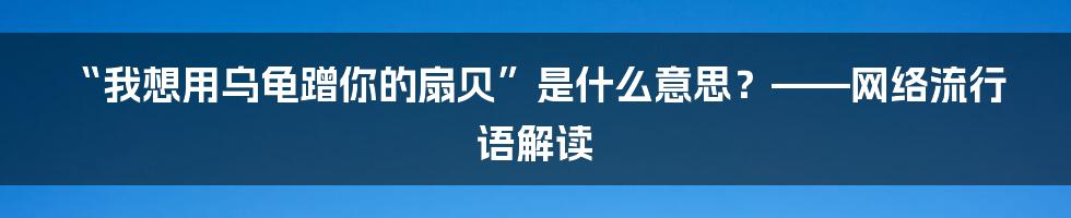 “我想用乌龟蹭你的扇贝”是什么意思?——网络流行语解读