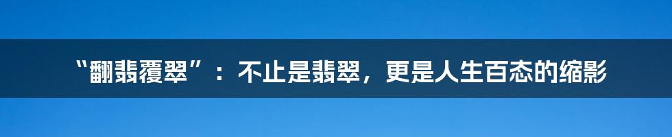 “翻翡覆翠”：不止是翡翠，更是人生百态的缩影