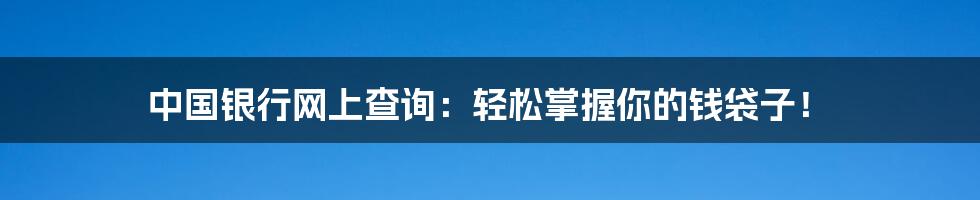 中国银行网上查询:轻松掌握你的钱袋子!