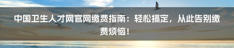 中国卫生人才网官网缴费指南:轻松搞定,从此告别缴费烦恼!