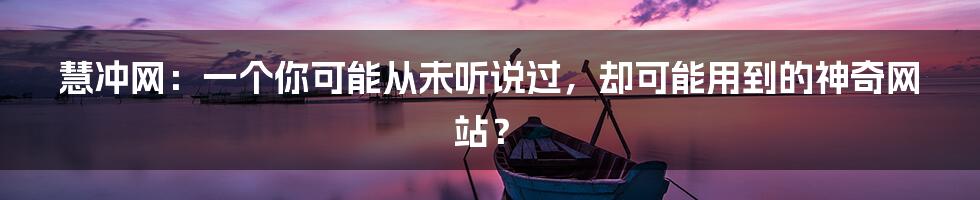 慧冲网:一个你可能从未听说过,却可能用到的神奇网站?