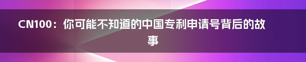 CN100:你可能不知道的中国专利申请号背后的故事