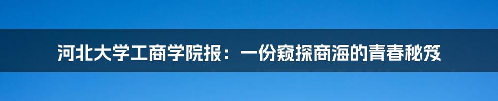 河北大学工商学院报:一份窥探商海的青春秘笈