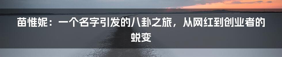 苗惟妮:一个名字引发的八卦之旅,从网红到创业者的蜕变