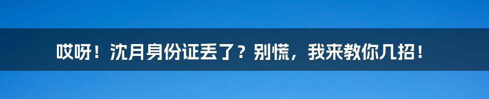 哎呀!沈月身份证丢了?别慌,我来教你几招!