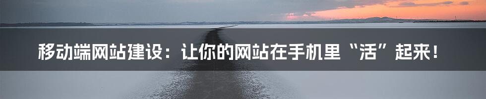 移动端网站建设:让你的网站在手机里“活”起来!