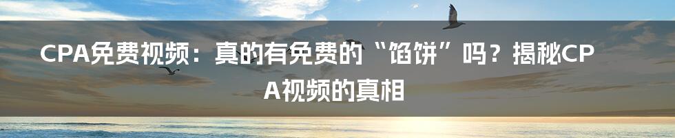 CPA免费视频:真的有免费的“馅饼”吗?揭秘CPA视频的真相