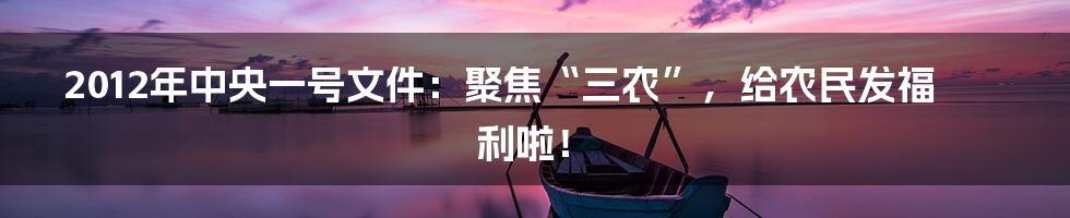 2012年中央一号文件:聚焦“三农”,给农民发福利啦!