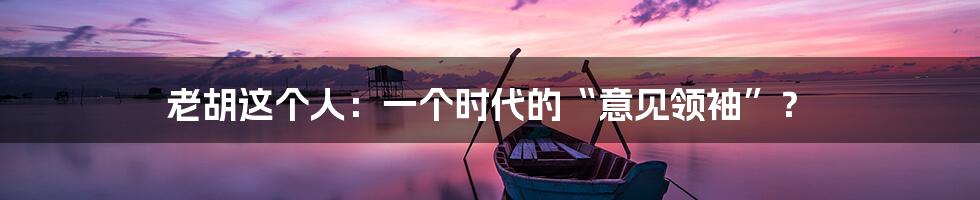 老胡这个人:一个时代的“意见领袖”?