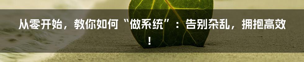 从零开始,教你如何“做系统”:告别杂乱,拥抱高效!