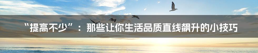 “提高不少”:那些让你生活品质直线飙升的小技巧