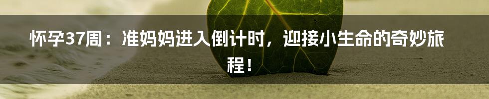 怀孕37周:准妈妈进入倒计时,迎接小生命的奇妙旅程!