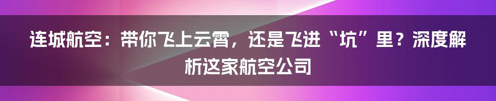 连城航空:带你飞上云霄,还是飞进“坑”里?深度解析这家航空公司