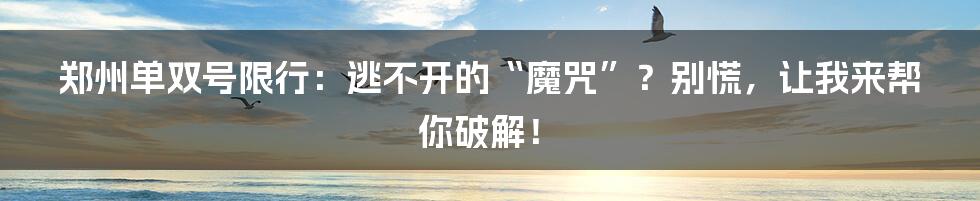 郑州单双号限行:逃不开的“魔咒”?别慌,让我来帮你破解!