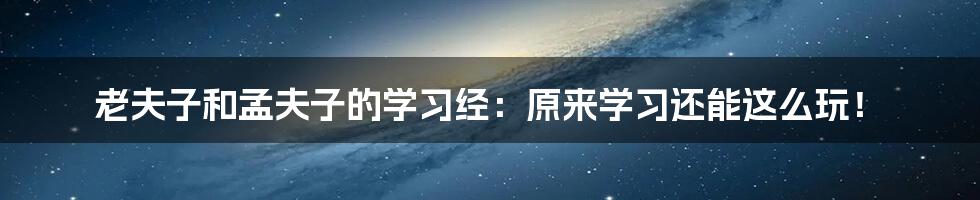 老夫子和孟夫子的学习经：原来学习还能这么玩！
