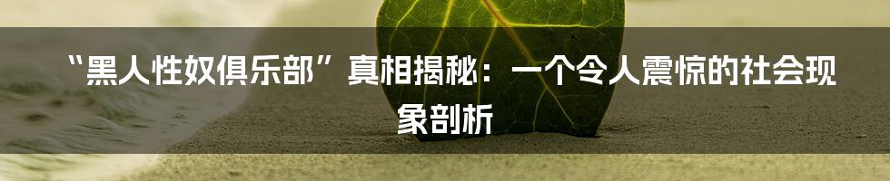 “黑人性奴俱乐部”真相揭秘:一个令人震惊的社会现象剖析
