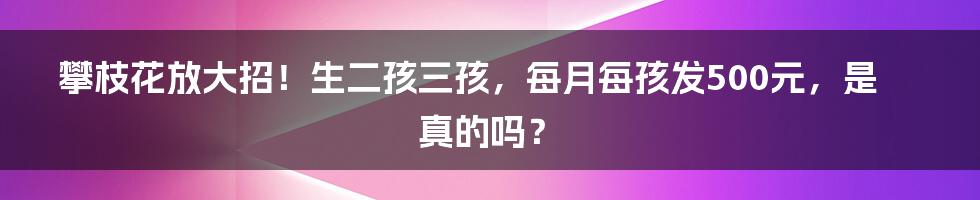攀枝花放大招!生二孩三孩,每月每孩发500元,是真的吗?