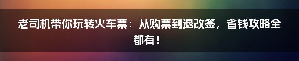 老司机带你玩转火车票：从购票到退改签，省钱攻略全都有！