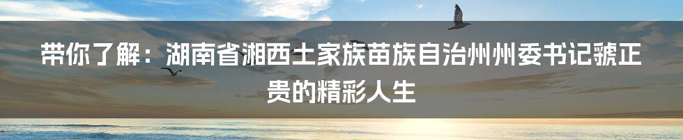 带你了解:湖南省湘西土家族苗族自治州州委书记虢正贵的精彩人生