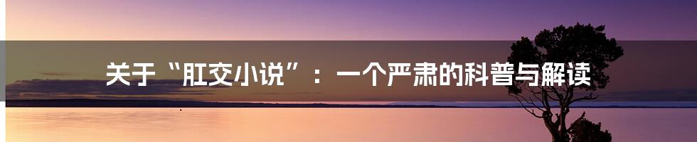 关于“肛交小说”:一个严肃的科普与解读