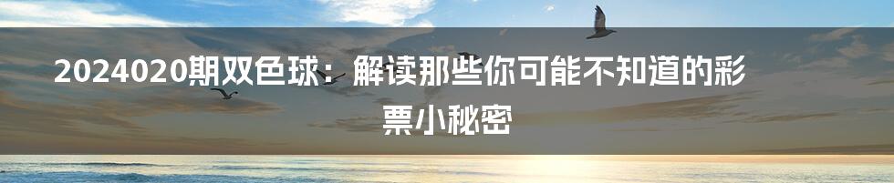 2024020期双色球：解读那些你可能不知道的彩票小秘密