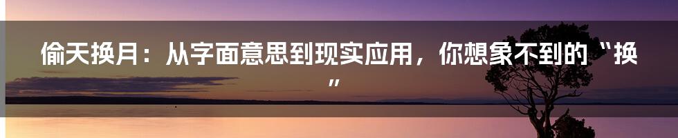 偷天换月:从字面意思到现实应用,你想象不到的“换”