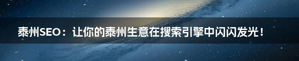泰州SEO:让你的泰州生意在搜索引擎中闪闪发光!