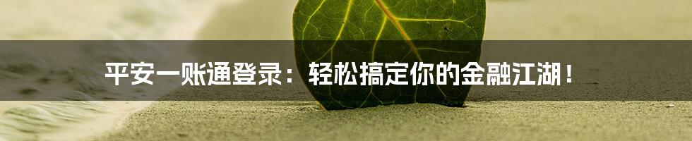 平安一账通登录：轻松搞定你的金融江湖！