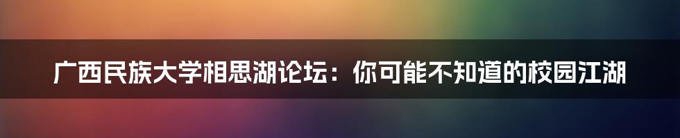 广西民族大学相思湖论坛：你可能不知道的校园江湖