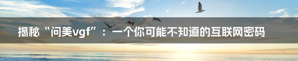 揭秘“问美vgf”:一个你可能不知道的互联网密码