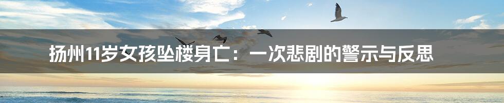 扬州11岁女孩坠楼身亡:一次悲剧的警示与反思