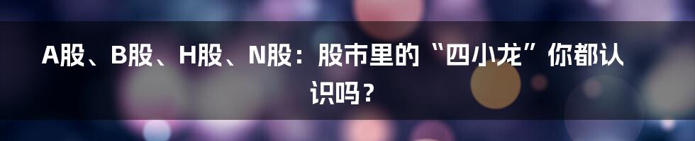 A股、B股、H股、N股:股市里的“四小龙”你都认识吗?