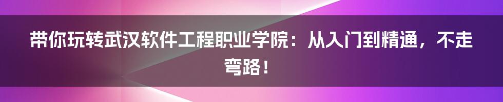 带你玩转武汉软件工程职业学院：从入门到精通，不走弯路！