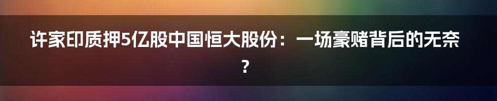 许家印质押5亿股中国恒大股份:一场豪赌背后的无奈?