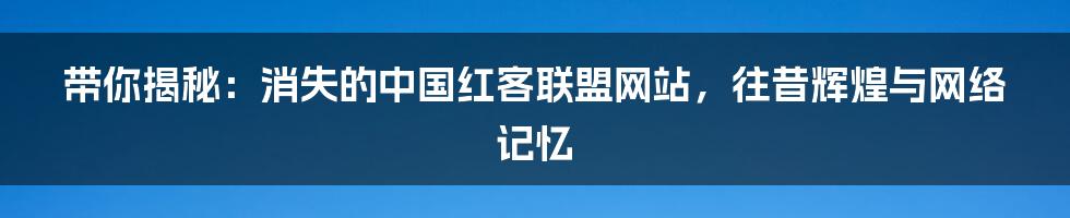 带你揭秘:消失的中国红客联盟网站,往昔辉煌与网络记忆