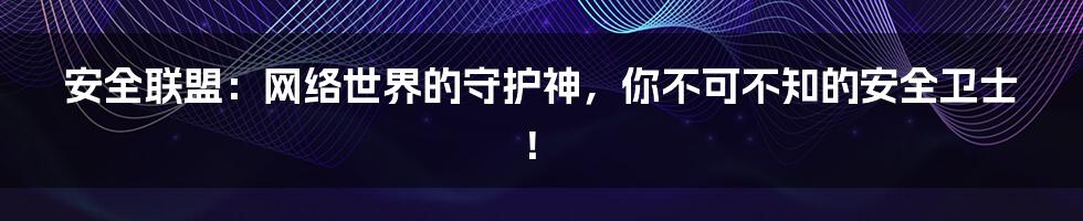 安全联盟：网络世界的守护神，你不可不知的安全卫士！