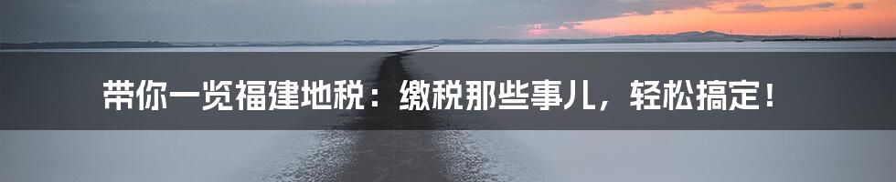 带你一览福建地税：缴税那些事儿，轻松搞定！
