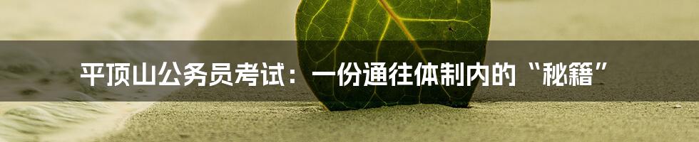 平顶山公务员考试:一份通往体制内的“秘籍”