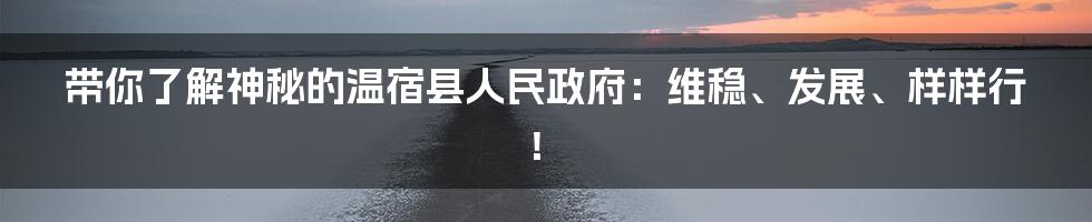 带你了解神秘的温宿县人民政府：维稳、发展、样样行！