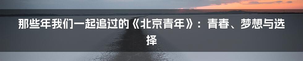 那些年我们一起追过的《北京青年》:青春、梦想与选择