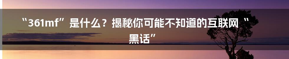“361mf”是什么?揭秘你可能不知道的互联网“黑话”