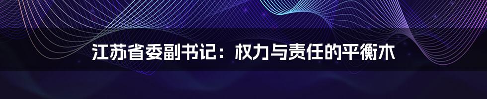 江苏省委副书记:权力与责任的平衡木